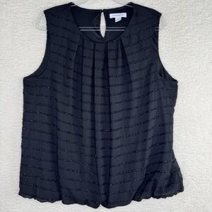 Liz Claiborne Blouse Womens 2XL Sleeveless‎ Textured Metallic Stripe Keyhole Top